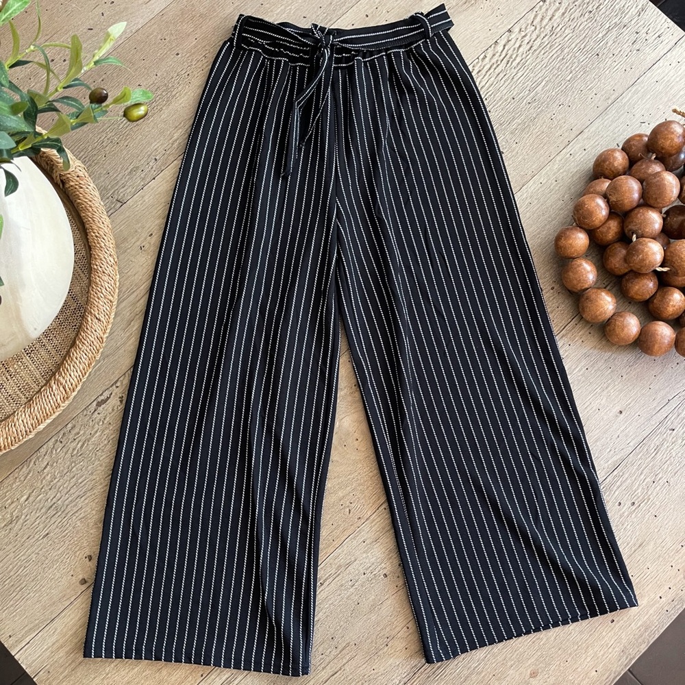 Black and White Striped Wide-Leg Pants